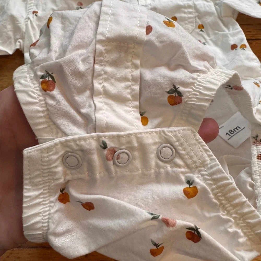Carters 18M White Peach Fruit Print Long Sleeve Button Down Shirt Bodysuit‎